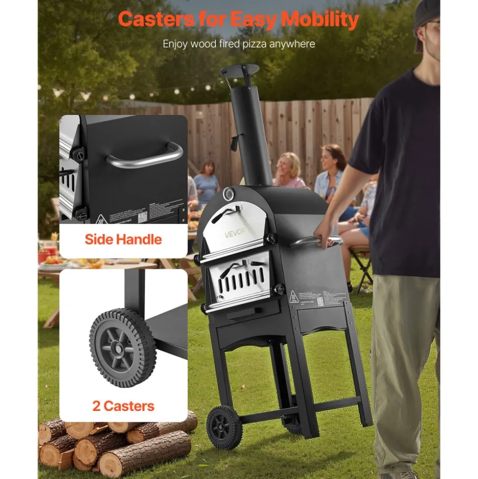 VEVOR Outdoor Pizza Oven, 12" Pellet Fire Ovens, 2-Layer Pizza Oven Wood Fired, Wood Burning Outdoor Pizza-Oven with 2 Removable Wheels, 1000℉ Max Temperature Fired Pizza-Maker Ovens for Barbecue