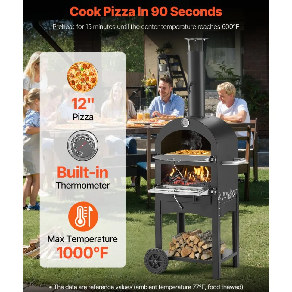 VEVOR Outdoor Pizza Oven, 12" Pellet Fire Ovens, 2-Layer Pizza Oven Wood Fired, Wood Burning Outdoor Pizza-Oven with 2 Removable Wheels, 1000℉ Max Temperature Fired Pizza-Maker Ovens for Barbecue