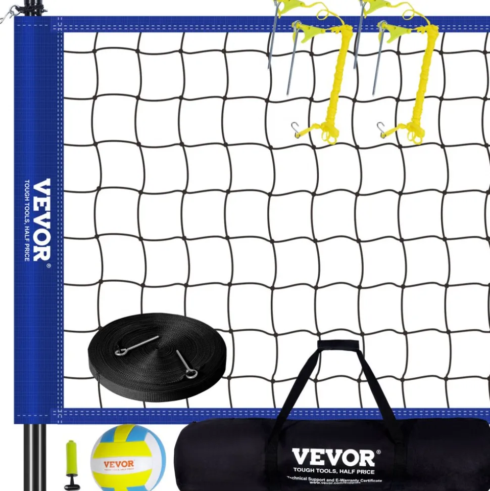 VEVOR Outdoor Portable Volleyball Net System, Adjustable Height Aluminum Poles, Professional Volleyball Set with PVC Volleyball, Pump, Carrying Bag, Heavy Duty Volleyball Net for Backyard, Beach, Lawn