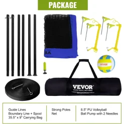 VEVOR Outdoor Portable Volleyball Net System, Adjustable Height Aluminum Poles, Professional Volleyball Set with PVC Volleyball, Pump, Carrying Bag, Heavy Duty Volleyball Net for Backyard, Beach, Lawn