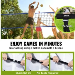 VEVOR Outdoor Portable Volleyball Net System, Adjustable Height Aluminum Poles, Professional Volleyball Set with PVC Volleyball, Pump, Carrying Bag, Heavy Duty Volleyball Net for Backyard, Beach, Lawn