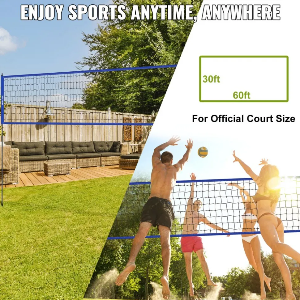 VEVOR Outdoor Portable Volleyball Net System, Adjustable Height Aluminum Poles, Professional Volleyball Set with PVC Volleyball, Pump, Carrying Bag, Heavy Duty Volleyball Net for Backyard, Beach, Lawn