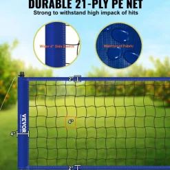 VEVOR Outdoor Portable Volleyball Net System, Adjustable Height Aluminum Poles, Professional Volleyball Set with PVC Volleyball, Pump, Carrying Bag, Heavy Duty Volleyball Net for Backyard, Beach, Lawn