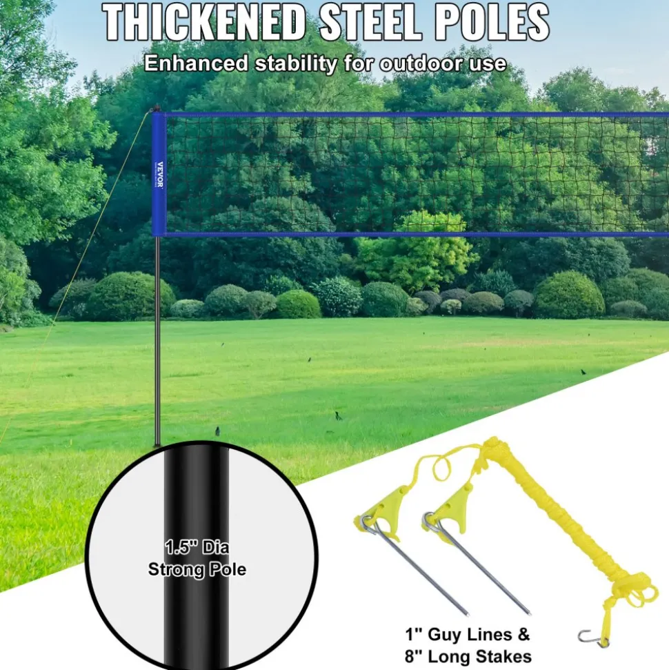 VEVOR Outdoor Portable Volleyball Net System, Adjustable Height Aluminum Poles, Professional Volleyball Set with PVC Volleyball, Pump, Carrying Bag, Heavy Duty Volleyball Net for Backyard, Beach, Lawn