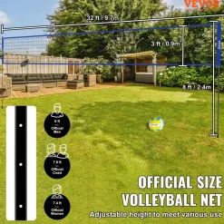 VEVOR Outdoor Portable Volleyball Net System, Adjustable Height Aluminum Poles, Professional Volleyball Set with PVC Volleyball, Pump, Carrying Bag, Heavy Duty Volleyball Net for Backyard, Beach, Lawn