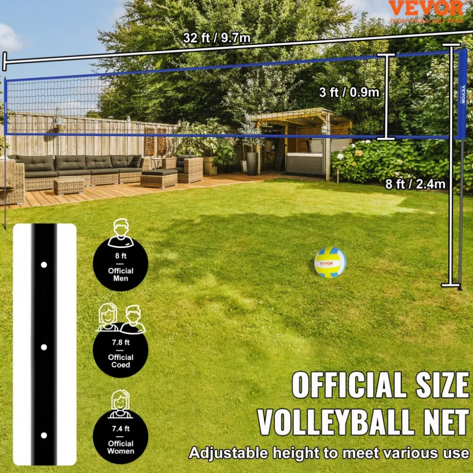 VEVOR Outdoor Portable Volleyball Net System, Adjustable Height Aluminum Poles, Professional Volleyball Set with PVC Volleyball, Pump, Carrying Bag, Heavy Duty Volleyball Net for Backyard, Beach, Lawn