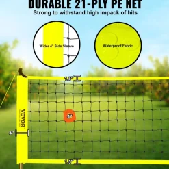 VEVOR Outdoor Portable Volleyball Net System, Adjustable Height Steel Poles, Professional Volleyball Set with PVC Volleyball, Pump, Carrying Bag, Heavy Duty Volleyball Net for Backyard, Beach, Lawn