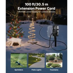 VEVOR Outdoor Power Stake, 100 FT Extension Cord, Outdoor Power Strip Weatherproof with Cover and Overload Protection, 6 Outlets, 13A/1625W, Waterproof Multi-Outlet Yard Stake for Christmas Lights