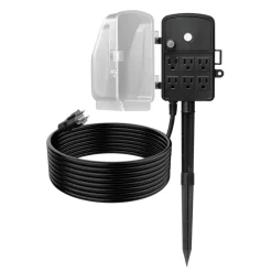 VEVOR Outdoor Power Stake, 15 FT Extension Cord, Outdoor Power Strip Weatherproof with Cover and Overload Protection, 6 Outlets, 15A/1875W, Waterproof Multi-Outlet Yard Stake for Christmas Lights