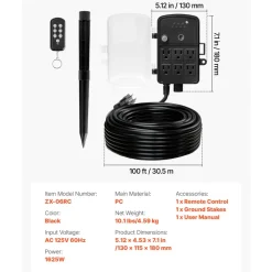 VEVOR Outdoor Power Stake, 50 FT Extension Cord, Outdoor Power Strip Weatherproof with Cover and Overload Protection, 6 Outlets, 15A/1875W, Waterproof Multi-Outlet Yard Stake for Christmas Lights