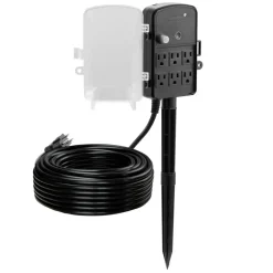 VEVOR Outdoor Power Stake, 50 FT Extension Cord, Outdoor Power Strip Weatherproof with Cover and Overload Protection, 6 Outlets, 15A/1875W, Waterproof Multi-Outlet Yard Stake for Christmas Lights