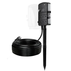 VEVOR Outdoor Power Stake, 50 FT Extension Cord, Outdoor Power Strip Weatherproof with Cover and Overload Protection, 6 Outlets, 15A/1875W, Waterproof Multi-Outlet Yard Stake for Christmas Lights