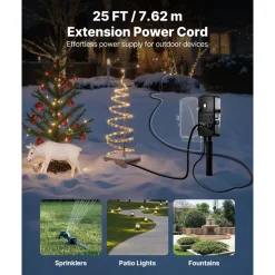 VEVOR Outdoor Power Stake, 25 FT Extension Cord, Outdoor Power Strip Weatherproof with Cover and Overload Protection, 6 Outlets, 15A/1875W, Waterproof Multi-Outlet Yard Stake for Christmas Lights