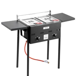 VEVOR Outdoor Propane Deep Fryer, Dual-Tank 8QTx2 Commercial Fryer, Stainless Steel Cooker with Foldable Platform, Dual Basket, and Heat Adjustment, Floor Standing Fryers for Restaurant Home Snack Bar