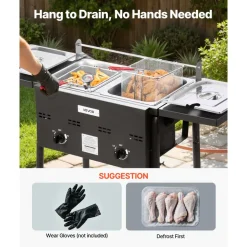 VEVOR Outdoor Propane Deep Fryer, Dual-Tank 8QTx2 Commercial Fryer, Stainless Steel Cooker with Foldable Platform, Dual Basket, and Heat Adjustment, Floor Standing Fryers for Restaurant Home Snack Bar