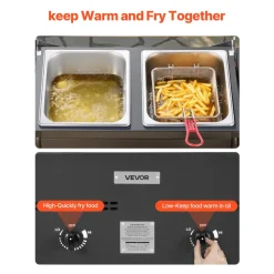 VEVOR Outdoor Propane Deep Fryer, Dual-Tank 8QTx2 Commercial Fryer, Stainless Steel Cooker with Foldable Platform, Dual Basket, and Heat Adjustment, Floor Standing Fryers for Restaurant Home Snack Bar