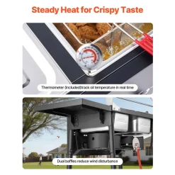 VEVOR Outdoor Propane Deep Fryer, Dual-Tank 8QTx2 Commercial Fryer, Stainless Steel Cooker with Foldable Platform, Dual Basket, and Heat Adjustment, Floor Standing Fryers for Restaurant Home Snack Bar