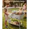 VEVOR Outdoor Propane Deep Fryer, 2 Burners (11,600 BTU Each), Commercial Fryer with Two 1/3 Size Food Warming Pans, Multi-Purpose Frying Cart with 4 Lockable Wheels, for Fried Chicken & Fries