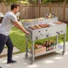 VEVOR Outdoor Propane Griddle, 3 Burners (11,600 BTU Each), Commercial Stainless Steel Griddle with Two 1/3 Size Food Warming Pans, Portable Cart with 4 Lockable Wheels, for Hot Dogs, Burgers & Meats