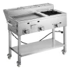 VEVOR Outdoor Propane Griddle, 3 Burners (11,600 BTU Each), Commercial Stainless Steel Griddle with Three 1/3 Size Food Pans, Portable Cart with Wheels & Gas Stove, for Hot Dogs, Burgers & Meats