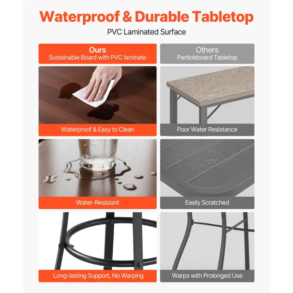 VEVOR Outdoor Round Bar Table, 23.7 in Counter Bar Height Bistro Table, Patio Dining Tables with Easy-to-Clean Top & Sturdy Metal Frame, Indoor High Top Pub Tables for Small Places, Kitchen