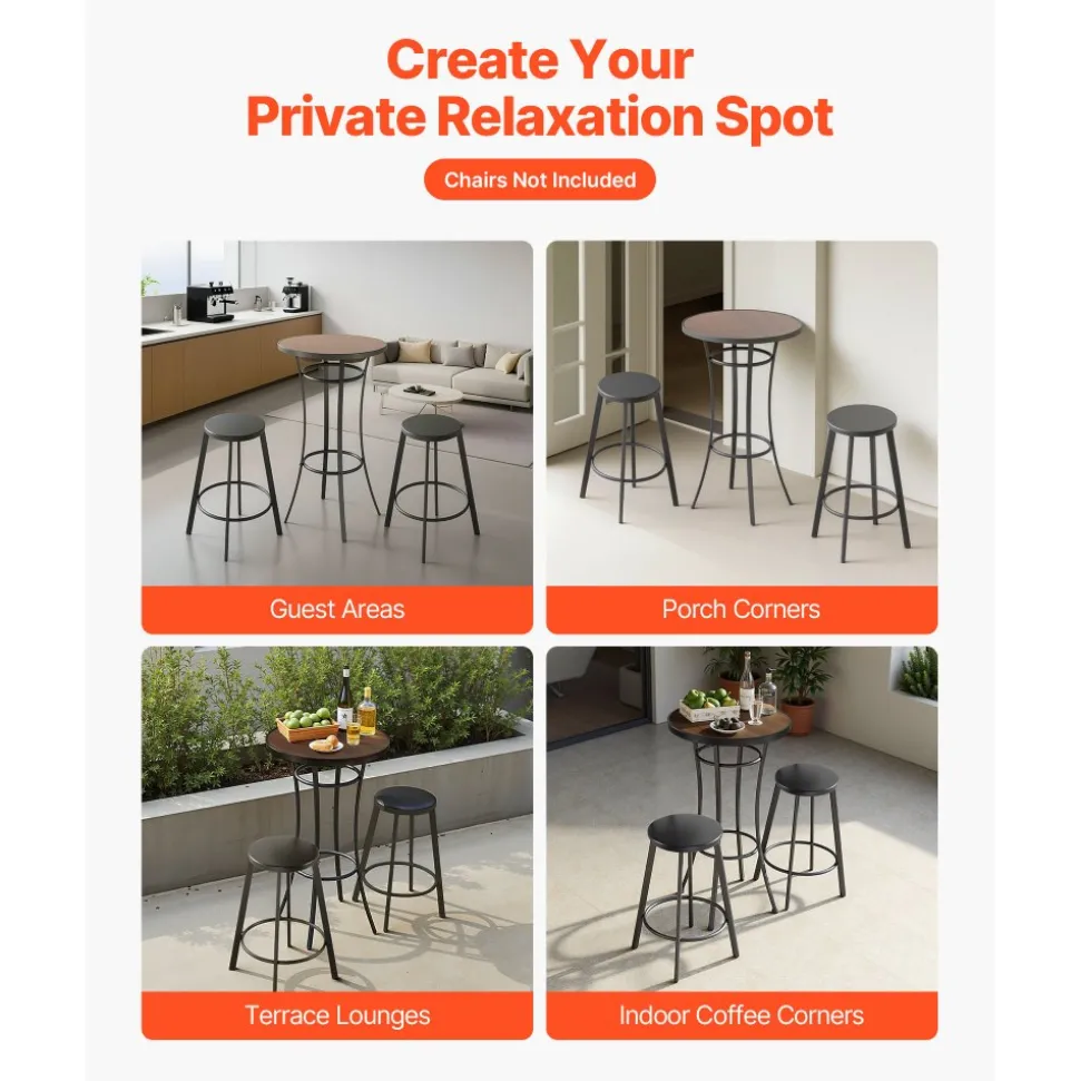 VEVOR Outdoor Round Bar Table, 23.7 in Counter Bar Height Bistro Table, Patio Dining Tables with Easy-to-Clean Top & Sturdy Metal Frame, Indoor High Top Pub Tables for Small Places, Kitchen