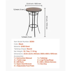 VEVOR Outdoor Round Bar Table, 23.7 in Counter Bar Height Bistro Table, Patio Dining Tables with Easy-to-Clean Top & Sturdy Metal Frame, Indoor High Top Pub Tables for Small Places, Kitchen