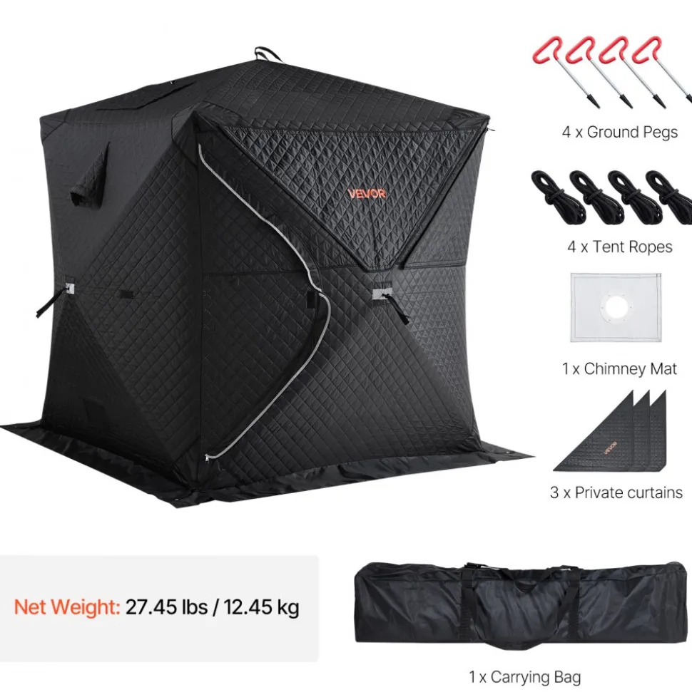 VEVOR Outdoor Sauna Tent Pro, Portable Steam & Dry Sauna for 4 Persons, Heavy-Duty Oxford Cloth & Carbon Steel, Easy Setup for Camping, Backyard, or Home Gym,Easy Setup(Black)