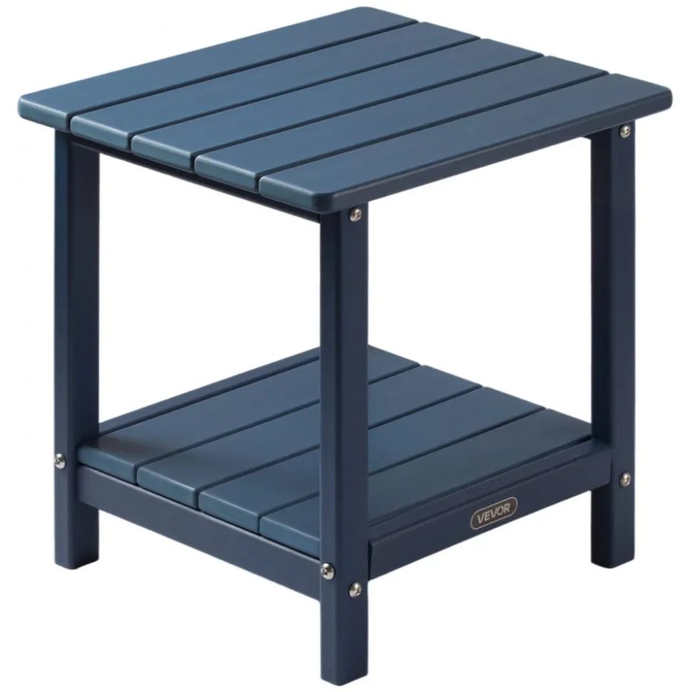 VEVOR Outdoor Side Table, 17.72W x 14.96D x 17.32H Inch, Double Layer HDPE Outside End Table for Easy Maintenance, Withstand Harsh Weather, Fit for Patio, Pool, Beach, Porch, Indoor, Backyard, Blue