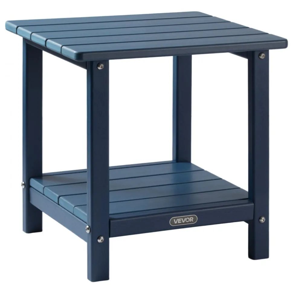 VEVOR Outdoor Side Table, 17.72W x 14.96D x 17.32H Inch, Double Layer HDPE Outside End Table for Easy Maintenance, Withstand Harsh Weather, Fit for Patio, Pool, Beach, Porch, Indoor, Backyard, Blue
