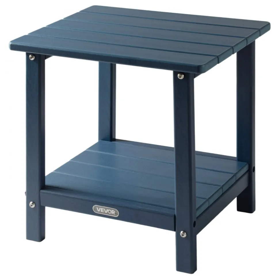 VEVOR Outdoor Side Table, 17.72W x 14.96D x 17.32H Inch, Double Layer HDPE Outside End Table for Easy Maintenance, Withstand Harsh Weather, Fit for Patio, Pool, Beach, Porch, Indoor, Backyard, Blue
