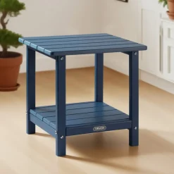 VEVOR Outdoor Side Table, 17.72W x 14.96D x 17.32H Inch, Double Layer HDPE Outside End Table for Easy Maintenance, Withstand Harsh Weather, Fit for Patio, Pool, Beach, Porch, Indoor, Backyard, Blue