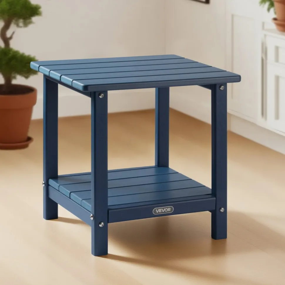 VEVOR Outdoor Side Table, 17.72W x 14.96D x 17.32H Inch, Double Layer HDPE Outside End Table for Easy Maintenance, Withstand Harsh Weather, Fit for Patio, Pool, Beach, Porch, Indoor, Backyard, Blue