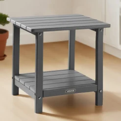 VEVOR Outdoor Side Table, 17.72W x 14.96D x 17.32H Inch, Double Layer HDPE Outside End Table for Easy Maintenance, Withstand Harsh Weather, Fit for Patio, Pool, Beach, Porch, Indoor, Backyard, Grey