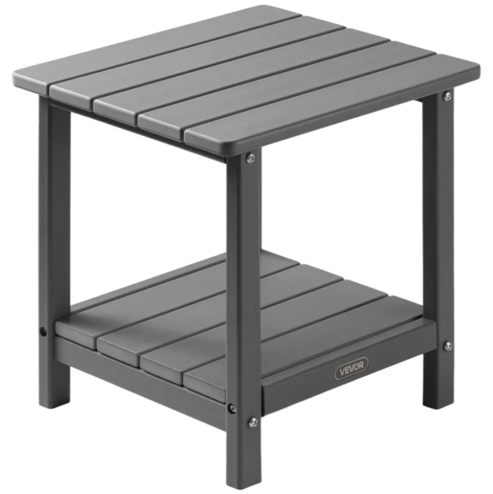 VEVOR Outdoor Side Table, 17.72W x 14.96D x 17.32H Inch, Double Layer HDPE Outside End Table for Easy Maintenance, Withstand Harsh Weather, Fit for Patio, Pool, Beach, Porch, Indoor, Backyard, Grey
