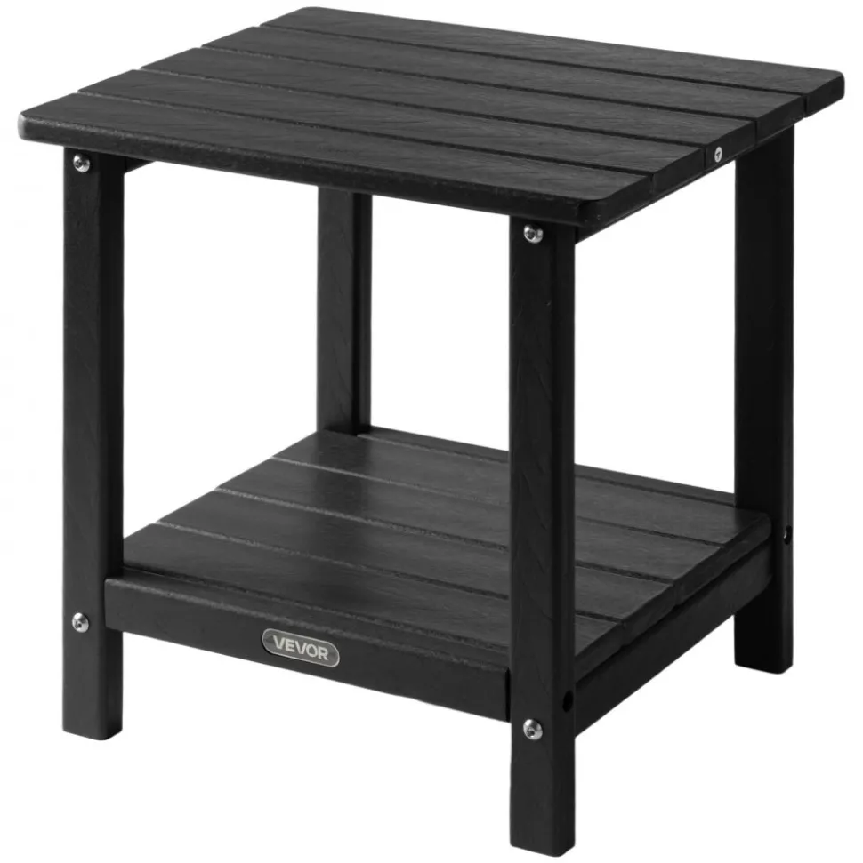 VEVOR Outdoor Side Table, 17.72W x 14.96D x 17.32H Inch, Double Layer HDPE Outside End Table for Easy Maintenance, Withstand Harsh Weather, Fit for Patio, Pool, Beach, Porch, Indoor, Backyard, Black