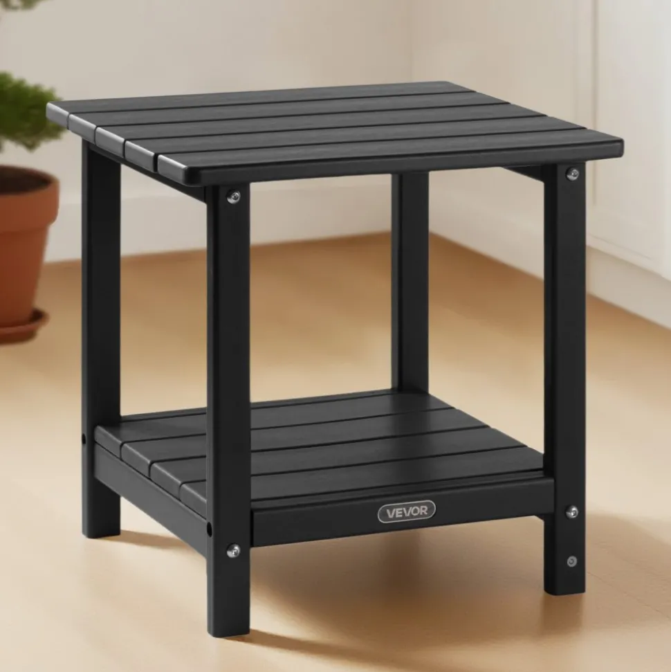 VEVOR Outdoor Side Table, 17.72W x 14.96D x 17.32H Inch, Double Layer HDPE Outside End Table for Easy Maintenance, Withstand Harsh Weather, Fit for Patio, Pool, Beach, Porch, Indoor, Backyard, Black