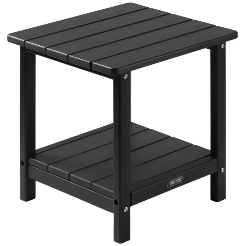 VEVOR Outdoor Side Table, 17.72W x 14.96D x 17.32H Inch, Double Layer HDPE Outside End Table for Easy Maintenance, Withstand Harsh Weather, Fit for Patio, Pool, Beach, Porch, Indoor, Backyard, Black