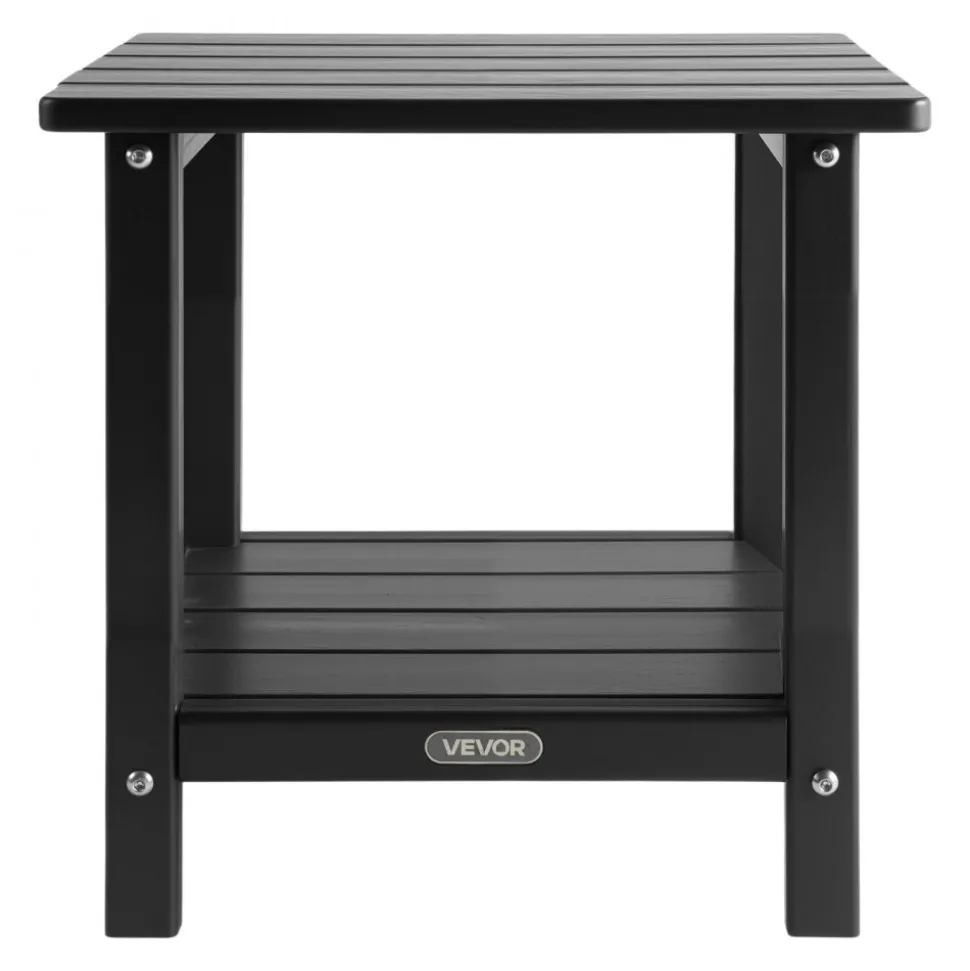 VEVOR Outdoor Side Table, 17.72W x 14.96D x 17.32H Inch, Double Layer HDPE Outside End Table for Easy Maintenance, Withstand Harsh Weather, Fit for Patio, Pool, Beach, Porch, Indoor, Backyard, Black