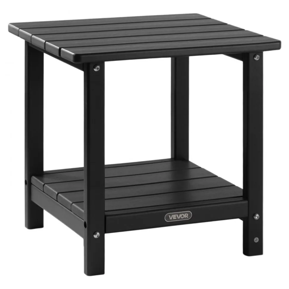 VEVOR Outdoor Side Table, 17.72W x 14.96D x 17.32H Inch, Double Layer HDPE Outside End Table for Easy Maintenance, Withstand Harsh Weather, Fit for Patio, Pool, Beach, Porch, Indoor, Backyard, Black