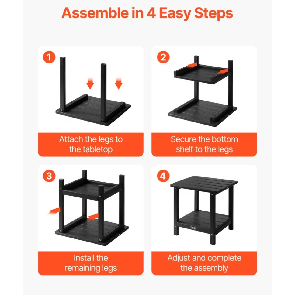 VEVOR Outdoor Side Table, 17.72W x 14.96D x 17.32H Inch, Double Layer HDPE Outside End Table for Easy Maintenance, Withstand Harsh Weather, Fit for Patio, Pool, Beach, Porch, Indoor, Backyard, Black