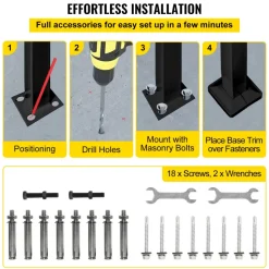 VEVOR Outdoor Stair Railing, Fit 1 or 2 Steps Wrought Iron Handrail, Adjustable Front Porch Hand Railings, Black Transitional Hand Rail for Concrete Steps or Wooden Stairs with Installation Kit
