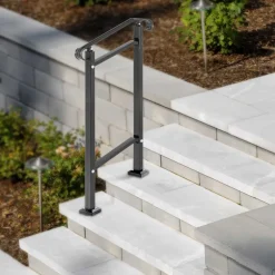 VEVOR Outdoor Stair Railing, Fit 1 or 2 Steps Wrought Iron Handrail, Adjustable Front Porch Hand Railings, Black Transitional Hand Rail for Concrete Steps or Wooden Stairs with Installation Kit