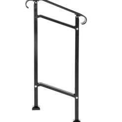 VEVOR Outdoor Stair Railing, Fit 1 or 2 Steps Wrought Iron Handrail, Adjustable Front Porch Hand Railings, Black Transitional Hand Rail for Concrete Steps or Wooden Stairs with Installation Kit