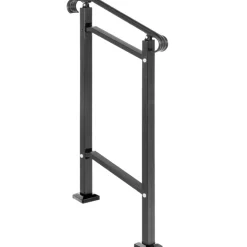 VEVOR Outdoor Stair Railing, Fit 1 or 2 Steps Wrought Iron Handrail, Adjustable Front Porch Hand Railings, Black Transitional Hand Rail for Concrete Steps or Wooden Stairs with Installation Kit