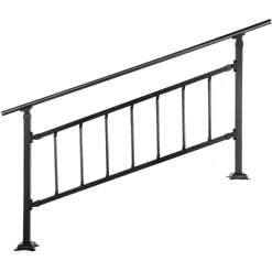 VEVOR Outdoor Stair Railing, Fits for 1-5 Steps Transitional Wrought Iron Handrail, Adjustable Exterior Stair Railing with Fence, Handrails for Concrete Steps with Installation Kit, Matte Black