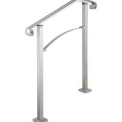 VEVOR Outdoor Stair Railing, Fit 2 or 3 Steps Alloy Metal Handrailing, Front Porch Flexible Transitional Handrail, Arch Step Rail with Installation Kit, for Concrete or Wooden Stairs, Silver