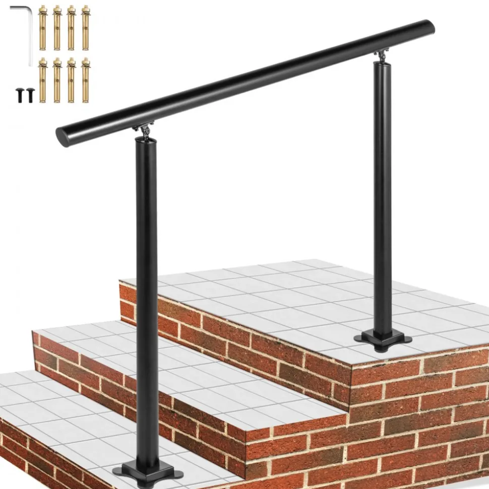 VEVOR Outdoor Stair Railing Kit, 3 FT Handrails 1-3 Steps, Adjustable Angle Black Aluminum Stair Hand Rail for The Elderly, Handrails for Outdoor Steps