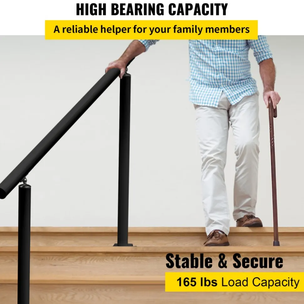 VEVOR Outdoor Stair Railing Kit, 3 FT Handrails 1-3 Steps, Adjustable Angle Black Aluminum Stair Hand Rail for The Elderly, Handrails for Outdoor Steps