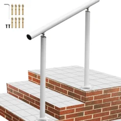 VEVOR Outdoor Stair Railing Kit, 3 FT Handrails 2-3 Steps, Adjustable Angle White Aluminum Stair Hand Rail for The Elderly, Handrails for Outdoor Steps